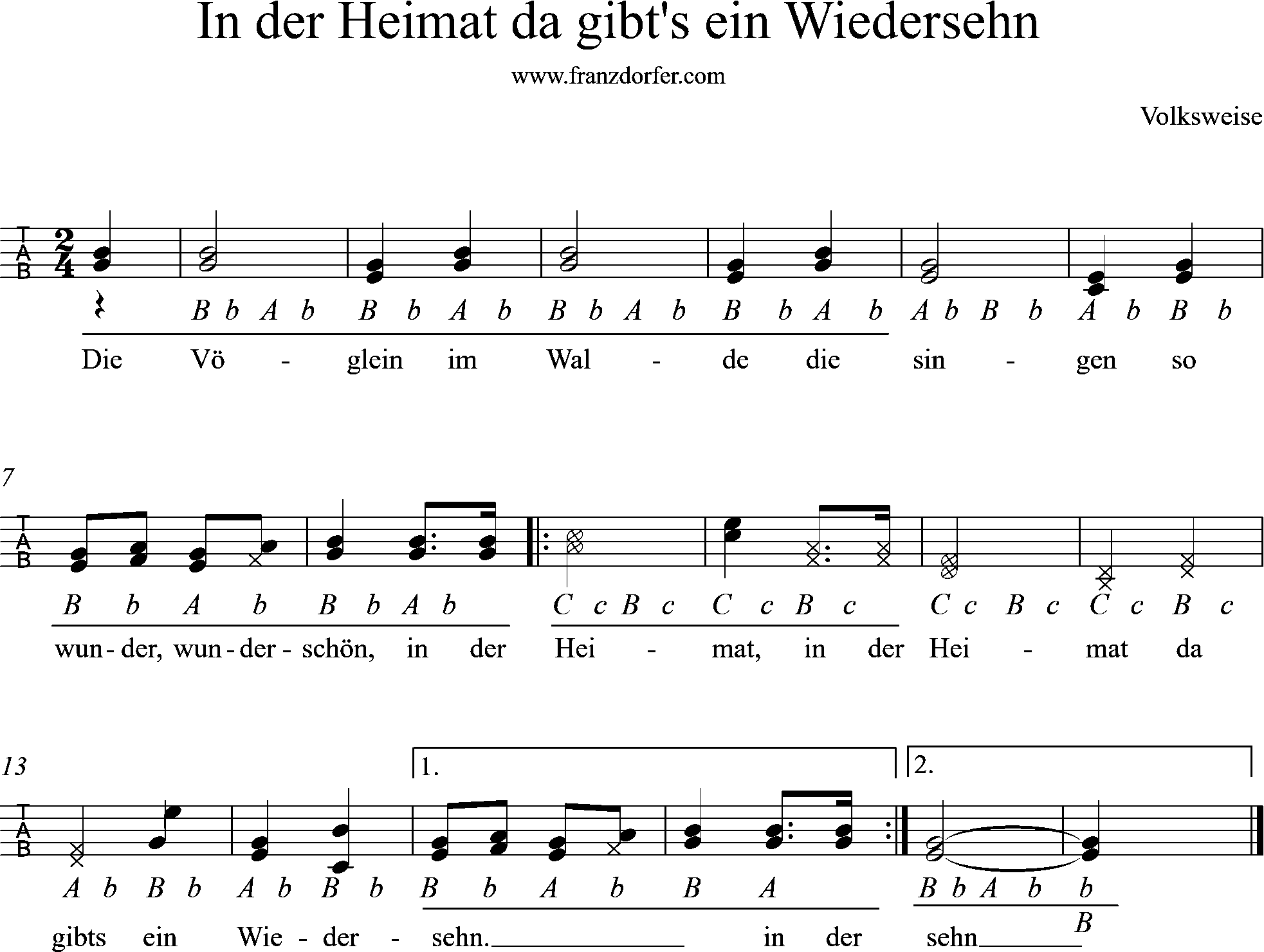 Griffschrift - Die Vöglein im Walde steirische Harmonika - In der heimat da gibts ein wiedersehn